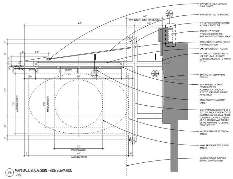 Main Mall Blade Sign - Side Elevation