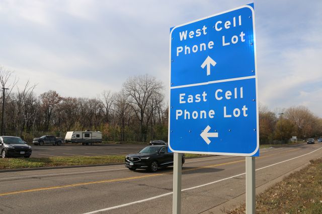 Cell phone lot signage on Post Road.
