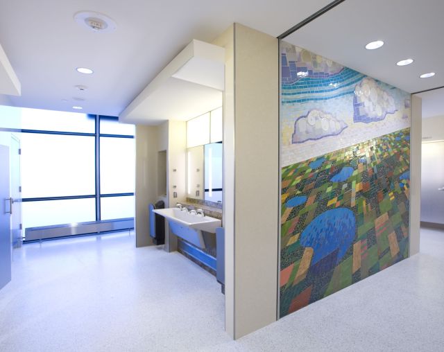 Photo of bathroom with a mosaic nature scene