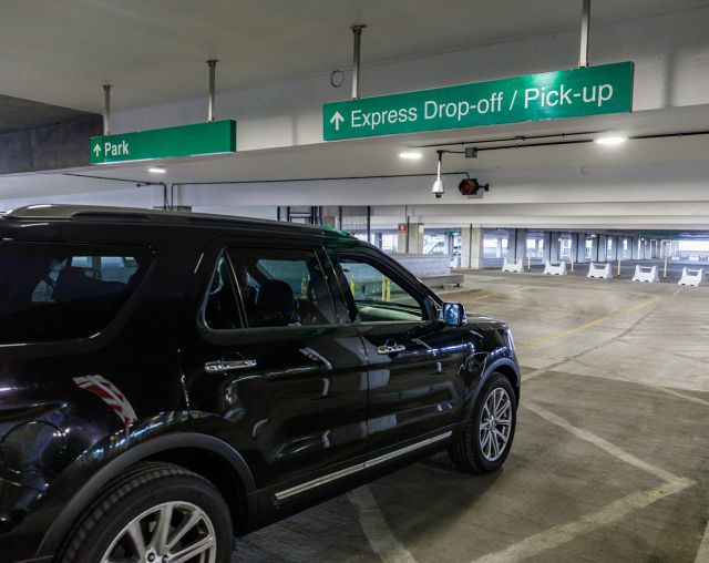 A car in the Terminal 2 Express Lane