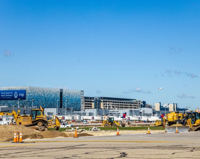 A photo of runway construction at MSP Airport